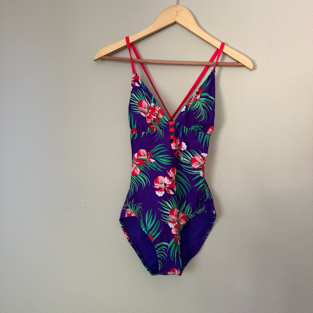Old Navy Purple Floral One Piece Swimsuit